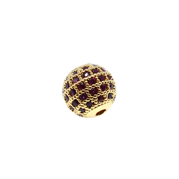10mm Microset Ruby CZ Round Beads (Gold Plated)