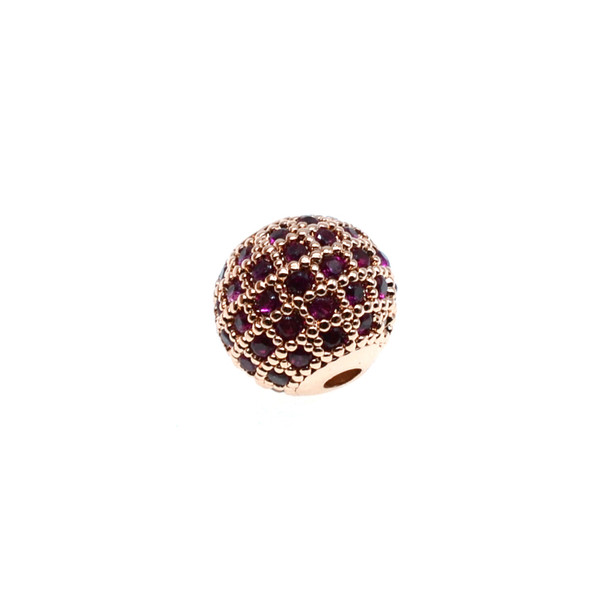 10mm Microset Ruby CZ Round Beads (Rose Gold Plated)