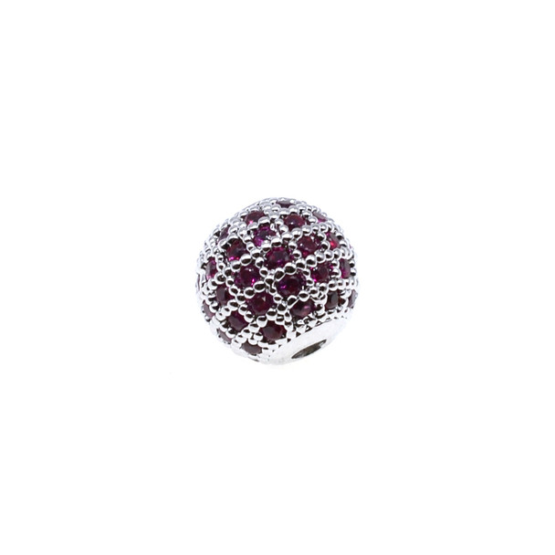 10mm Microset Ruby CZ Round Beads (Rhodium Plated)