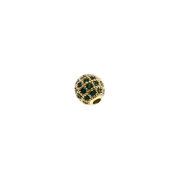 6mm Microset Emerald CZ Round Beads (Gold Plated)