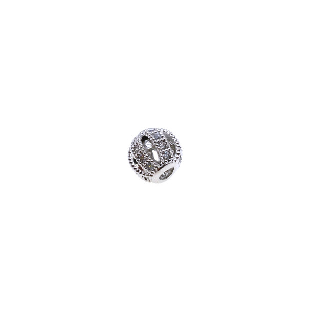 6mm Microset White CZ Round Design Beads (Rhodium Plated)