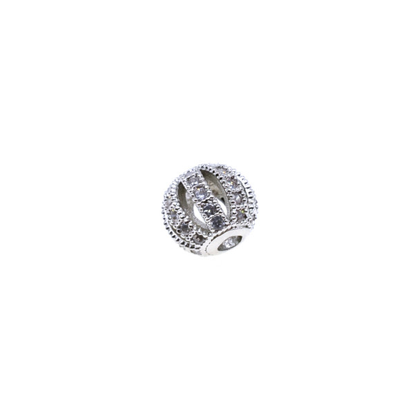 8mm Microset White CZ Round Design Beads (Rhodium Plated)