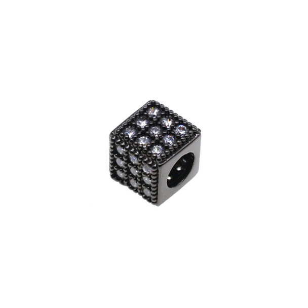 8mm Microset White CZ Cube Bead (Black Rhodium Plated)