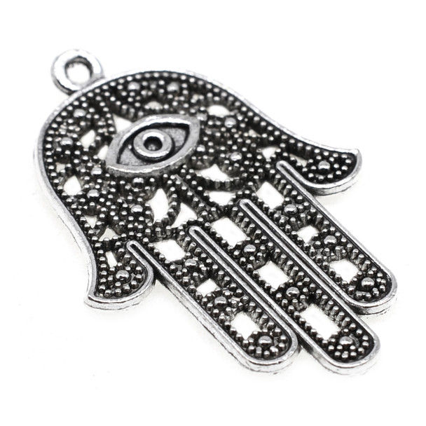 Pewter Double Sided Large Hamsa Hand Charm - 28.5mm x 42.2mm x 2mm - 6/Pack