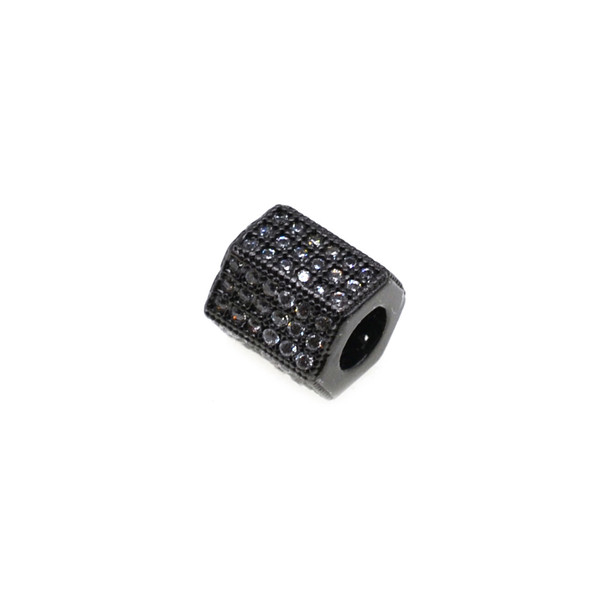8.5mm x 8.5mm Microset White CZ Hex Tube Spacer (Black Rhodium Plated)