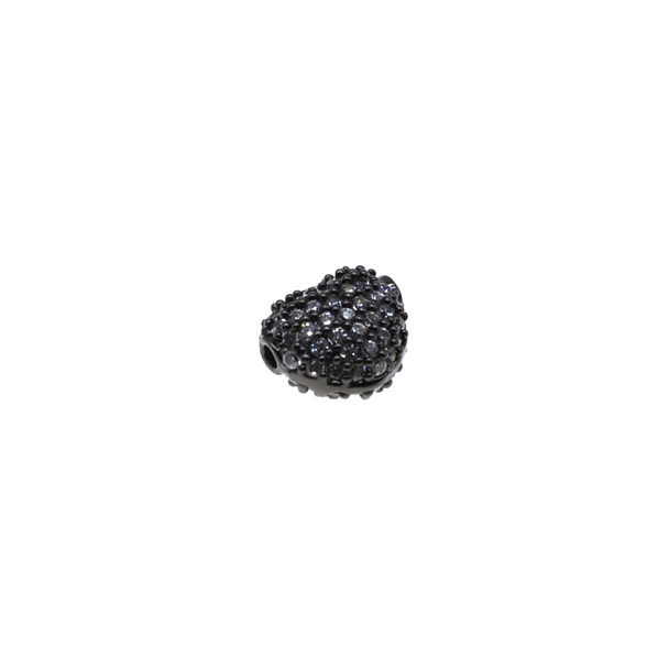 7mm x 8mm Microset White CZ Double Sided Heart Puff Bead (Black Rhodium Plated)