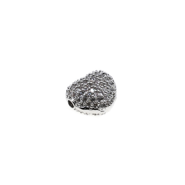 8.5mm x 10mm Microset White CZ Double Sided Heart Puff Bead (Rhodium Plated)