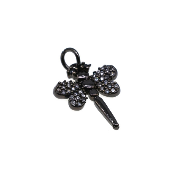 14mm x 19mm Microset White CZ Dragonfly Charm (Black Rhodium Plated)