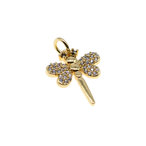 14mm x 19mm Microset White CZ Dragonfly Charm (Gold Plated)