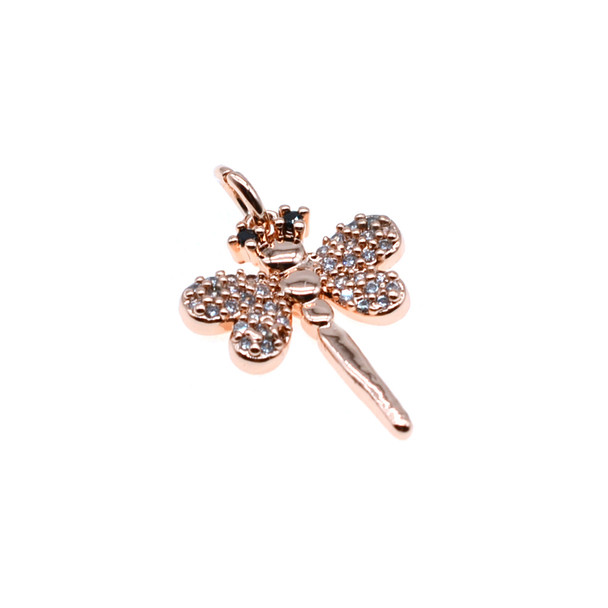 14mm x 19mm Microset White CZ Dragonfly Charm (Rose Gold Plated)