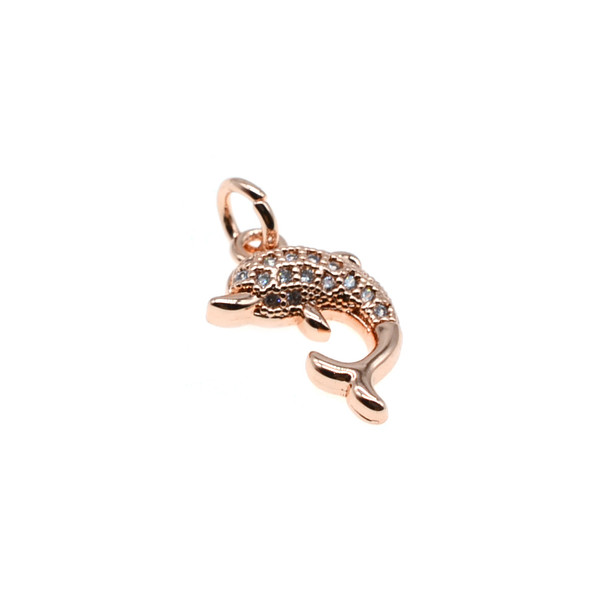 8mm x 16mm Microset White CZ Dolphin Charm (Rose Gold Plated)