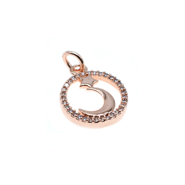 13mm Microset White CZ Star and Moon Charm (Rose Gold Plated)