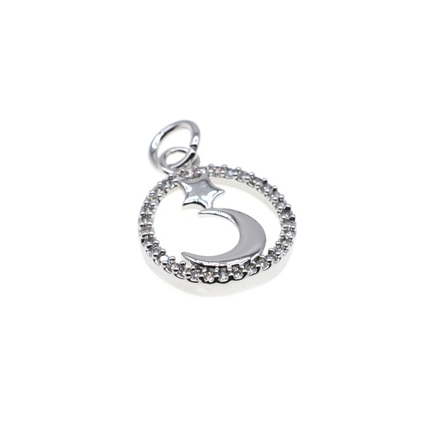 13mm Microset White CZ Star and Moon Charm (Rhodium Plated)