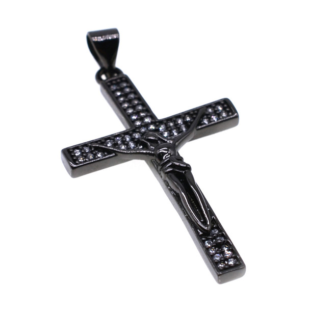 21mm x 35mm Microset White CZ Crucifix Charm (Black Rhodium Plated)