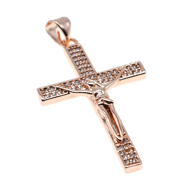 21mm x 35mm Microset White CZ Crucifix Charm (Rose Gold Plated)