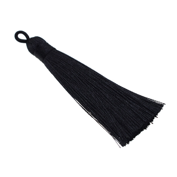 3.5 Inch Hand Made Tassel - Black - 10/Pack