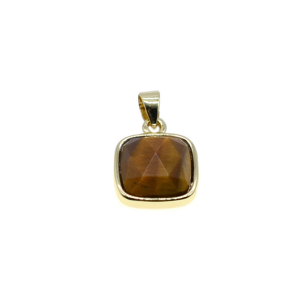 Faceted Gemstone Pendant (Gold Plated) - 10mm - Tiger Eye
