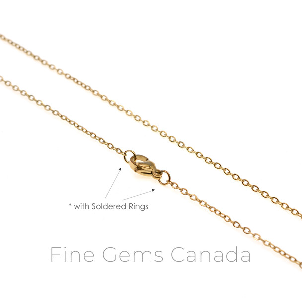 Stainless Steel - 1.6mm Oval Flat Chain Necklace - 50cm (19.75 Inches) - Gold Plated - 5/Pack