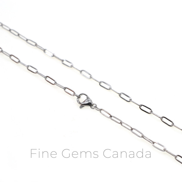 Stainless Steel - 2.5x6.5mm Paper Clip Chain Necklace - 45cm (17.75 Inches)