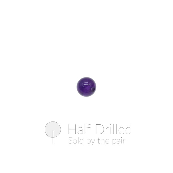 Amethyst AA Round 6mm - Half Drilled - Sold by the Pair