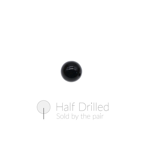 Black Onyx Round 8mm - Half Drilled - Sold by the Pair