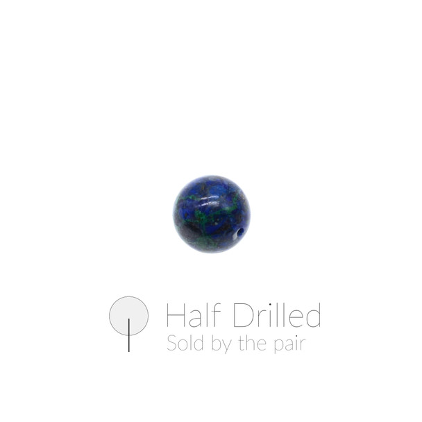 Azurite Round 10mm - Half Drilled - Sold by the Pair