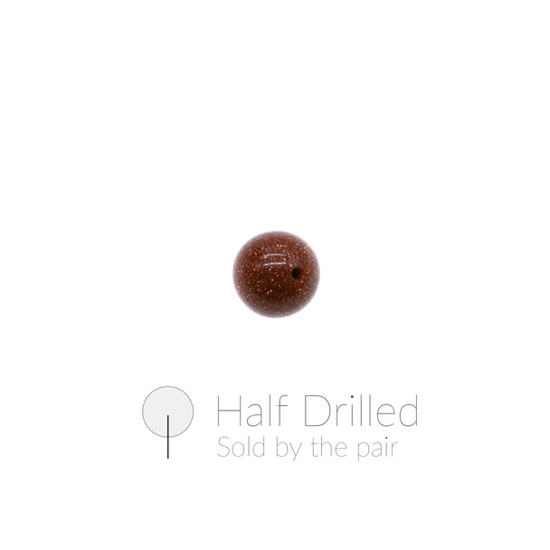 Brown Gold Stone Round 8mm - Half Drilled - Sold by the Pair