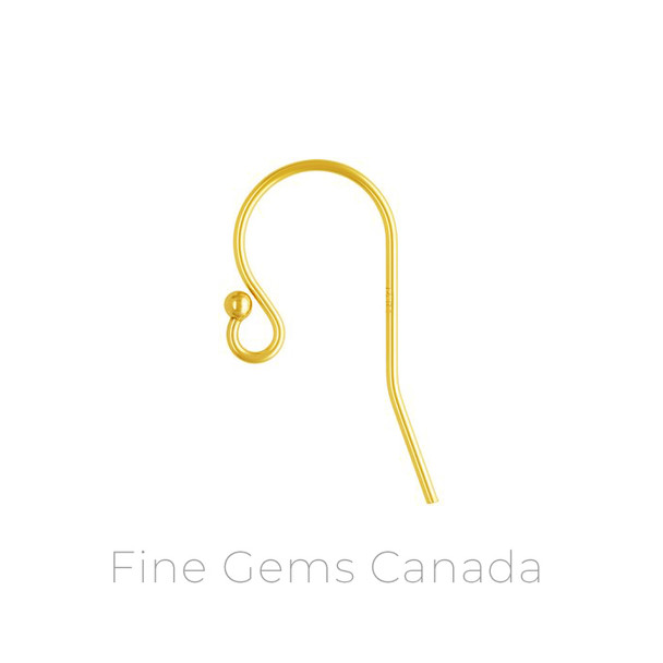 14K Gold Vermeil - Ball End Ear Wire (0.75mm Wire) - 10/Pack