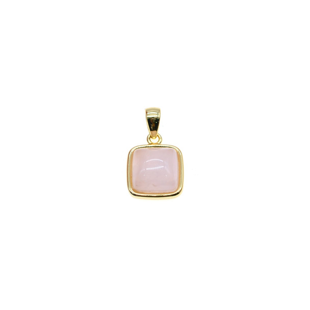 8mm Square Rose Quartz Pendant (Gold Plated)