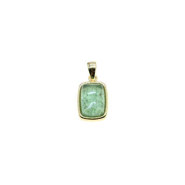 7x10mm Rectangle Green Strawberry Quartz Pendant (Gold Plated)