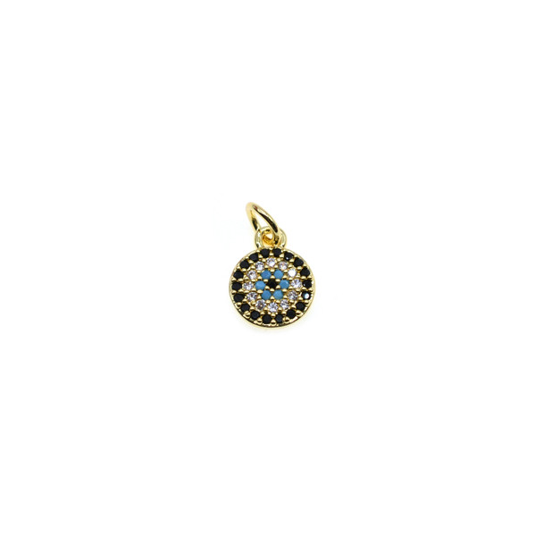 8.5mm Microset Triple Color CZ Evil Eye Charm (Gold Plated) - 2/Pack