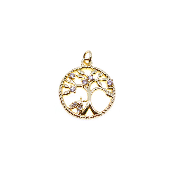 18mm Microset White CZ Tree of Life Charm (Gold Plated) - 2/Pack