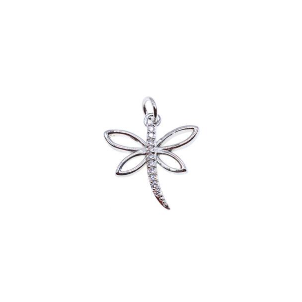 17mm Microset White CZ Dragonfly Charm (Rhodium Plated) - 2/Pack