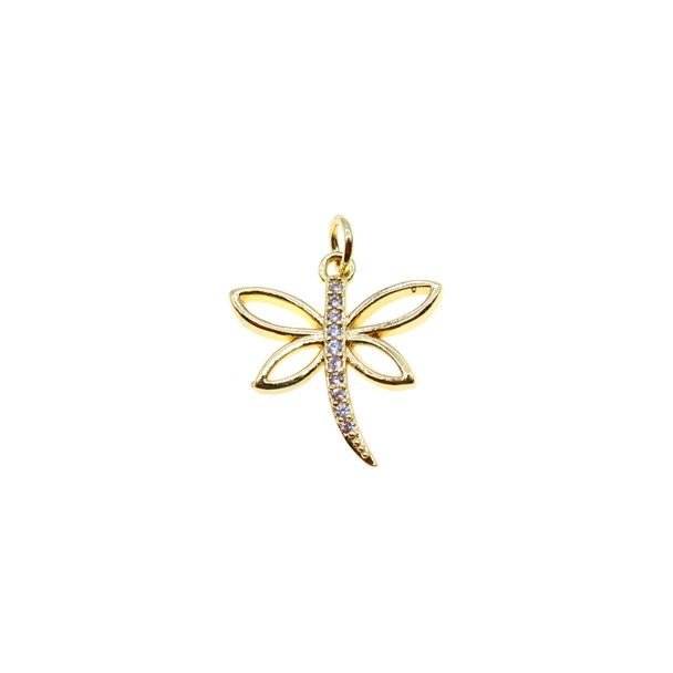 17mm Microset White CZ Dragonfly Charm (Gold Plated) - 2/Pack