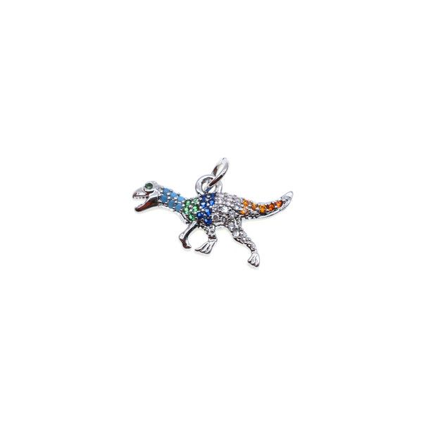 20mm x 11mm Microset Multicolor CZ Dinosaur Charm (Rhodium Plated) - 2/Pack
