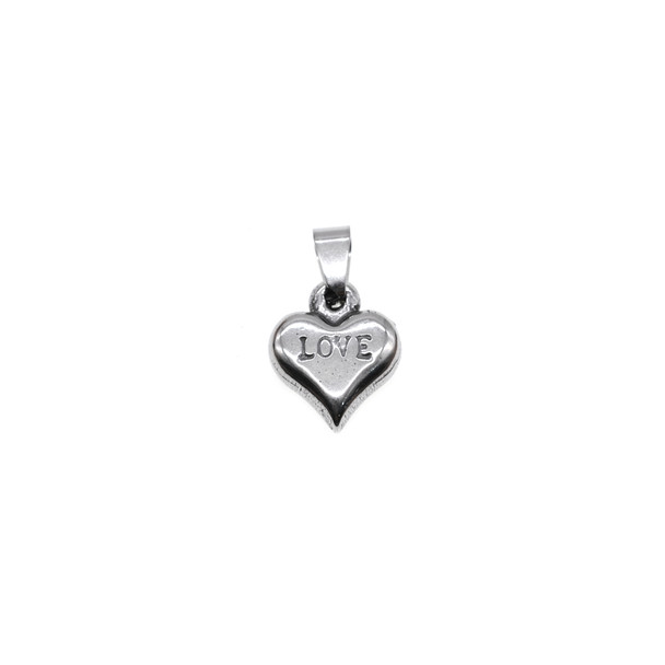 11mm Stainless Steel Puff Heart with LOVE Charm