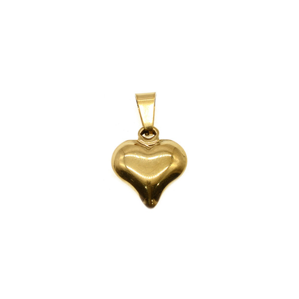 14mm Stainless Steel Pointy Heart Puff Charm - Gold