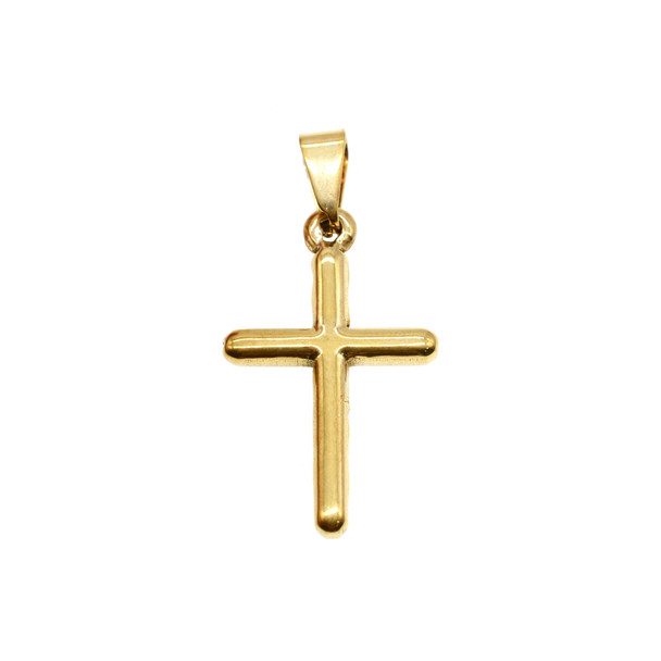 18x24mm Stainless Steel Rod Cross Charm - Gold