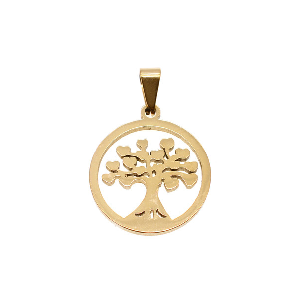 22mm Stainless Steel Circle Tree of Life Charm - Gold