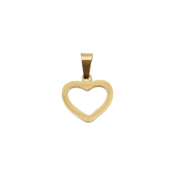15mm Stainless Steel Outline Heart Flat Charm - Gold