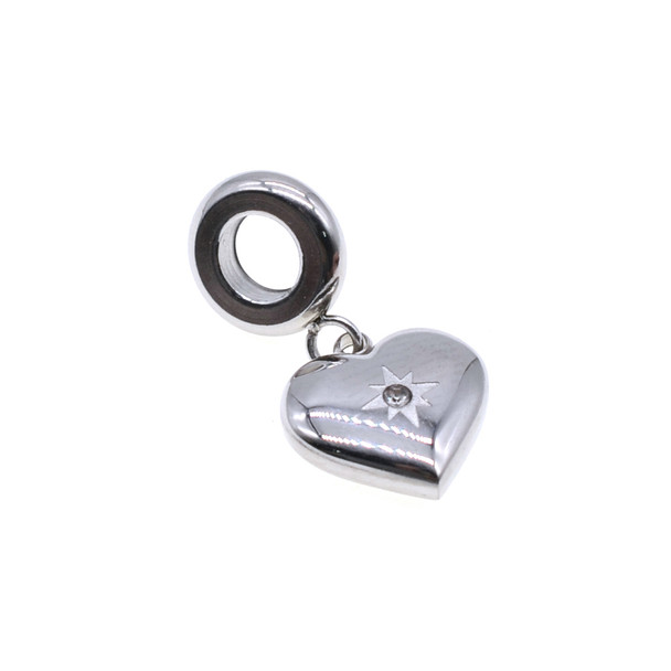Stainless Steel Large Hole Bead Spacer with Heart and Crystal Charm 10mm + 12mm (Pack of 2)