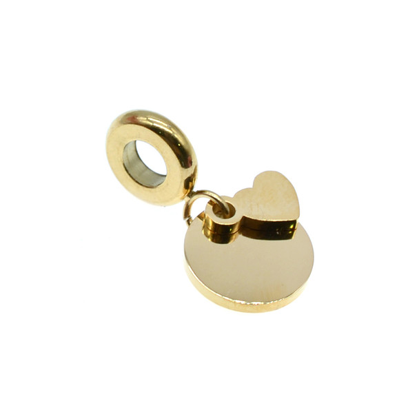 Stainless Steel Large Hole Bead Spacer with Heart and Disc Charm 10mm + 6mm + 12mm - Gold (Pack of 2)