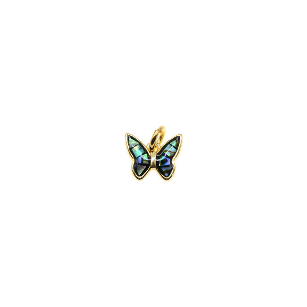 10x9mm Natural Abalone Shell Butterfly Charm - Gold Plated (Pack of 3)
