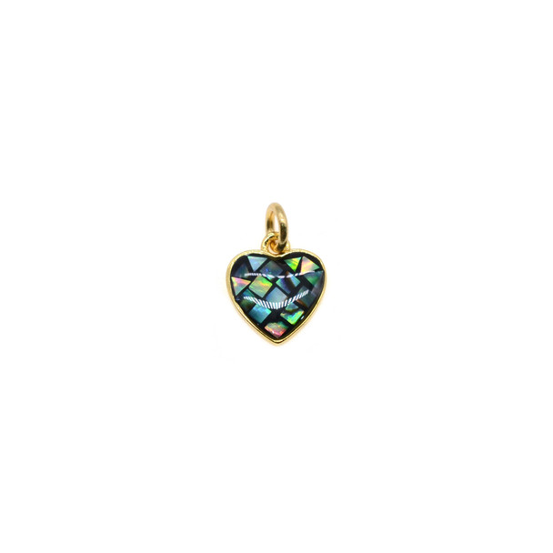 10mm Natural Abalone Shell Heart Charm - Gold Plated (Pack of 3)