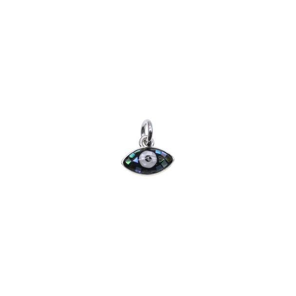 10x6mm Natural Abalone Shell Evil Eye Charm - Rhodium Plated (Pack of 3)