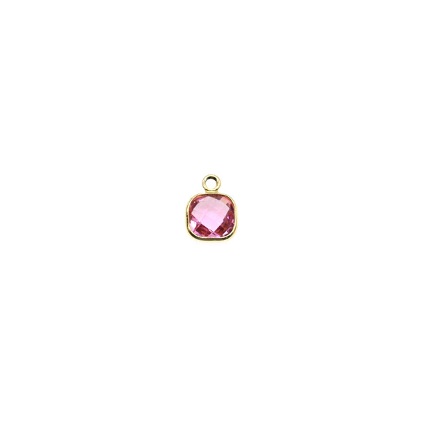 7mm Crystal Rose Rounded Square Charm (Gold Plated) - 4/Pack