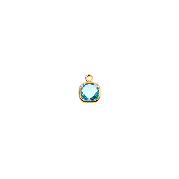 7mm Crystal Aquamarine Rounded Square Charm (Gold Plated) - 4/Pack