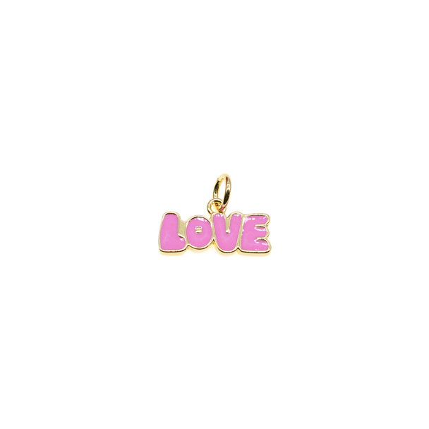14x6mm Flat Enamel Word LOVE Charm - Pink (Gold Plated) - 4/Pack