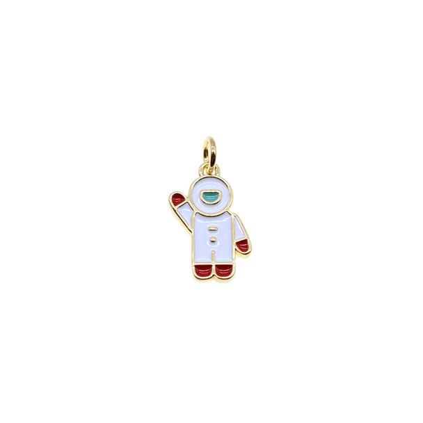 10x14mm Flat Enamel Astronaut Charm - White (Gold Plated) - 4/Pack