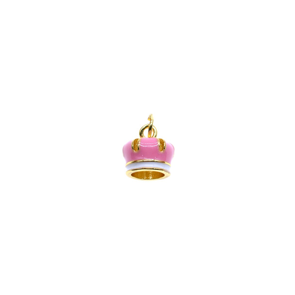 9x7mm 3D Enamel Crown Charm - Pink (Gold Plated) - 2/Pack